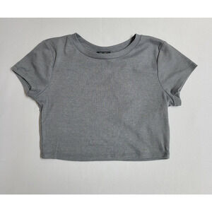 Lily Rose Short Sleeve Ribbed Cropped T-Shirt Junior's Size Small Gray
